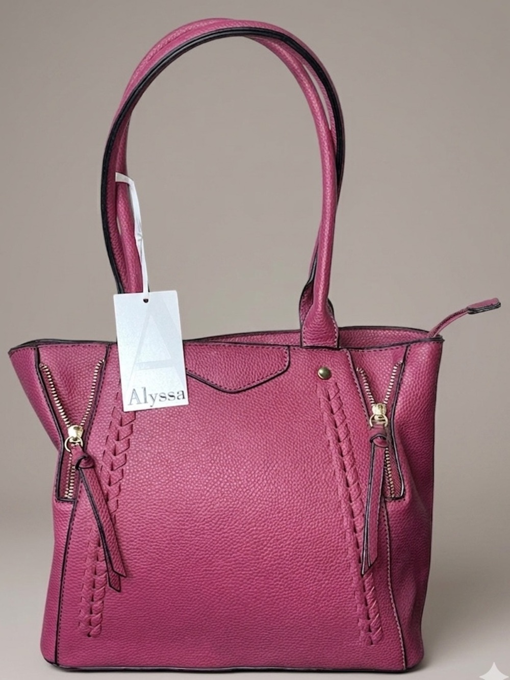 Alyssa Berry Red Mulberry Vegan Pebble Leather Front Zipper Tote Bag Purse Chic
